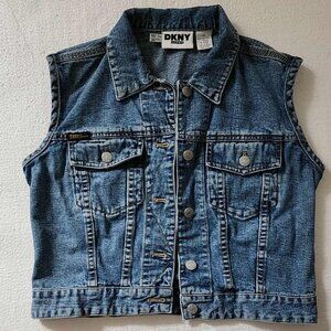 DKNY Jeans Denim Vintage Vest Button Up #0075
